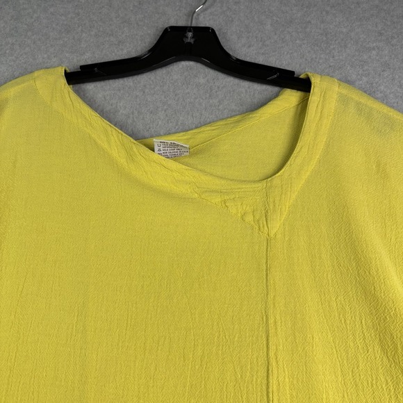 Oh My Gauze Top Women's 3 Yellow Asymetric No Size Tag Check Boho Lagenlook - Picture 2 of 10